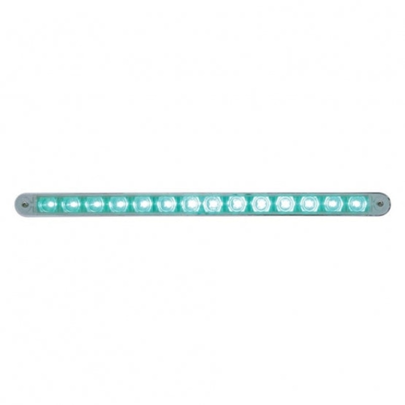 14 LED 12 Auxiliary Strip Light w/ Bezel – Green LED/Clear Lens