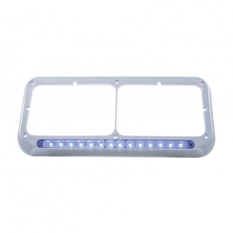 14 LED Rectangular Dual Headlight Bezel – Blue LED/Clear Lens
