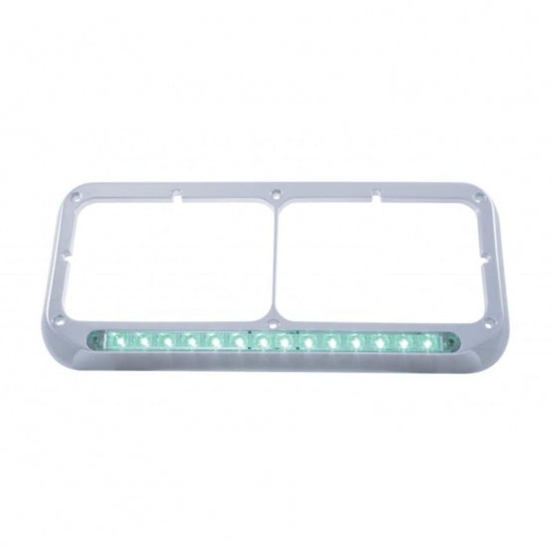 14 LED Rectangular Dual Headlight Bezel – Green LED/Clear Lens