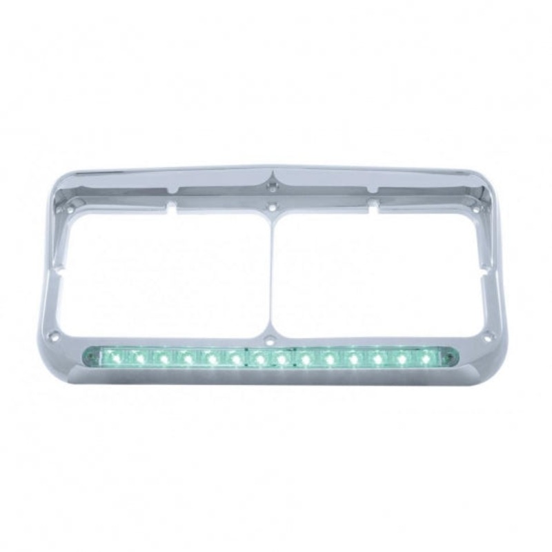 14 LED Rectangular Dual Headlight Bezel w/ Visor – Green LED/Clear Lens