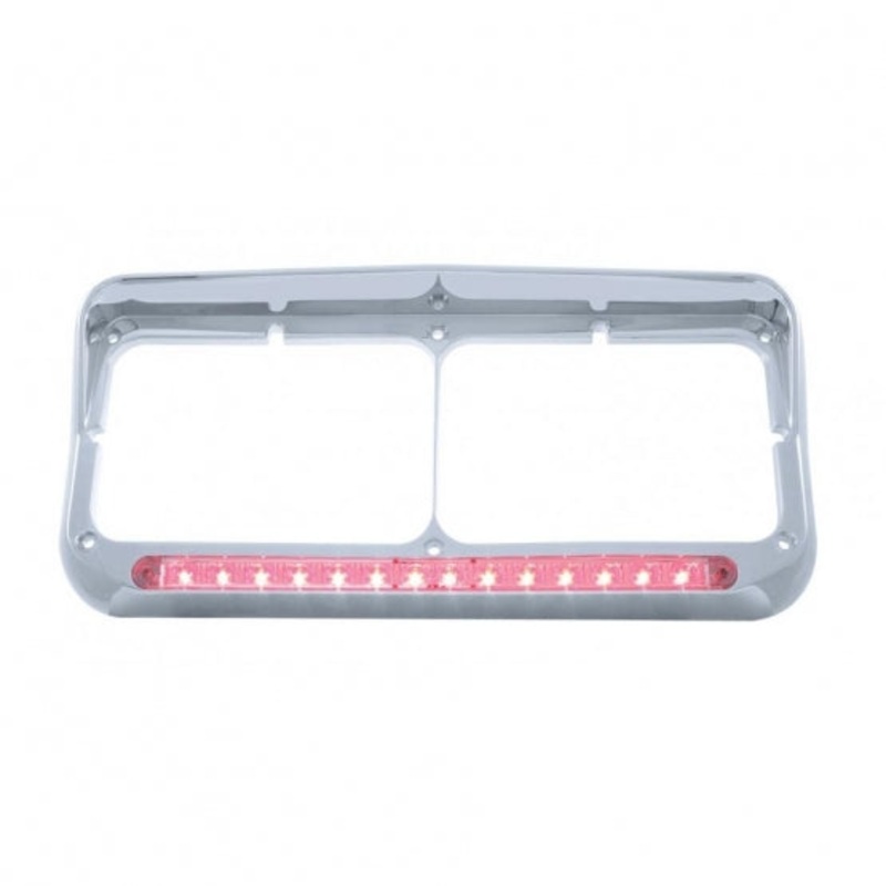 14 LED Rectangular Dual Headlight Bezel w/ Visor – Red LED/Clear Lens