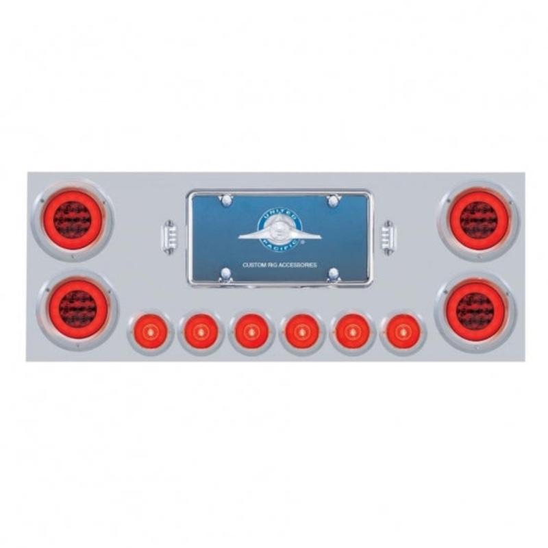 Stainless Rear Center Panel w/ Four 21 LED 4 GLO Lights & Six 6 LED 2 GLO Lights & Bezels – Red LED/Red Lens