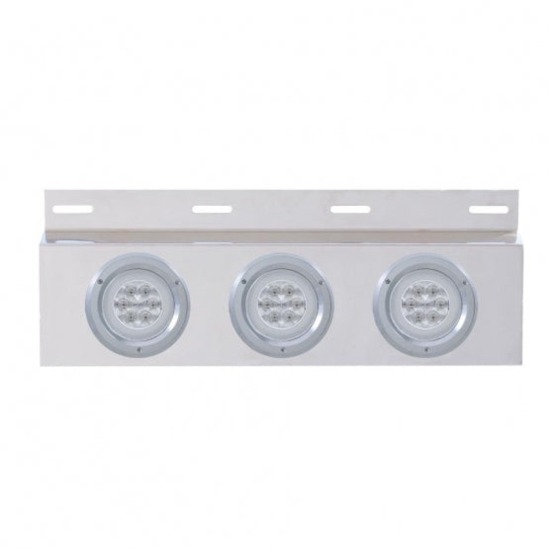 Stainless Top Mud Flap Plate w/ Three 21 LED 4 GLO Lights & Bezels – Red LED/Clear Lens
