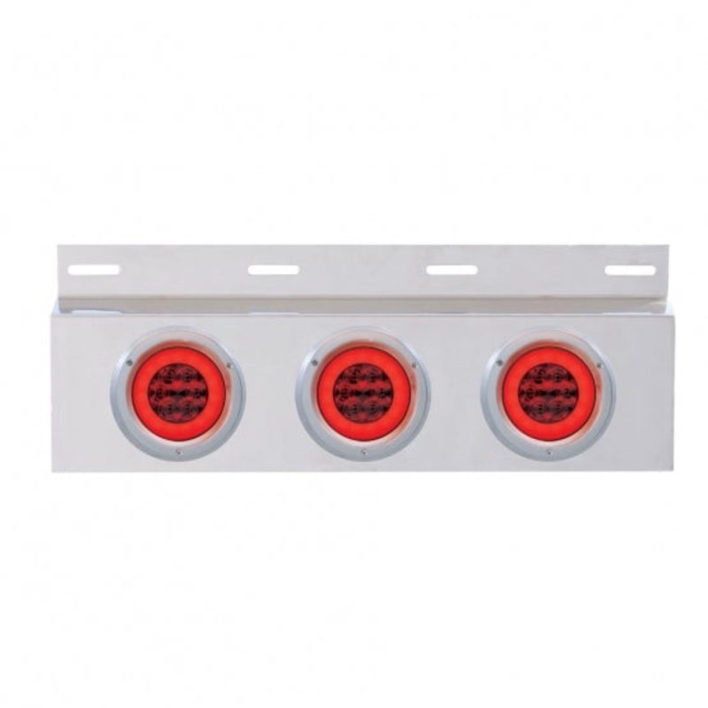 Stainless Top Mud Flap Plate w/ Three 21 LED 4 GLO Lights & Bezels – Red LED/Red Lens