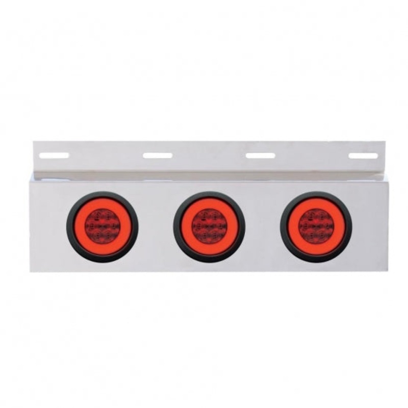 Stainless Top Mud Flap Plate w/ Three 21 LED 4 GLO Lights & Grommets – Red LED/Red Lens