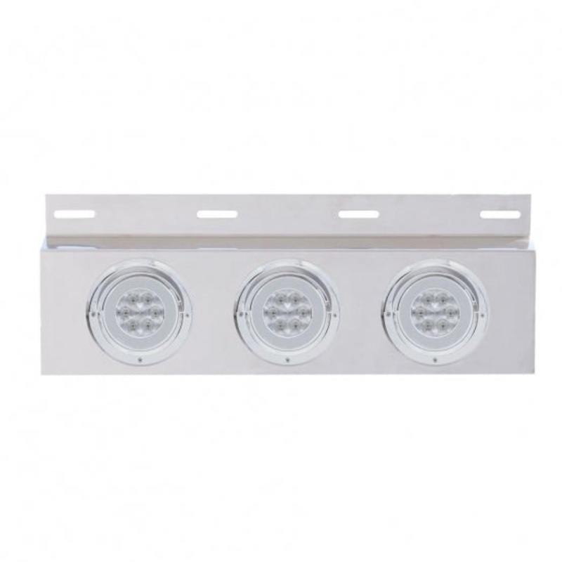 Stainless Top Mud Flap Plate w/ Three 21 LED 4 GLO Lights & Visors – Red LED/Clear Lens