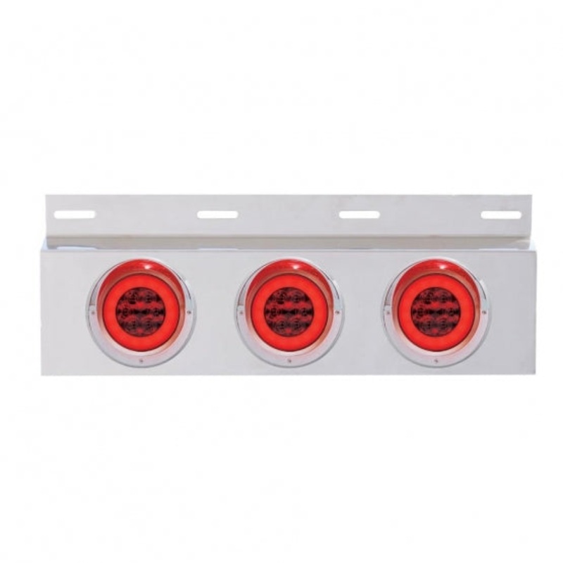 Stainless Top Mud Flap Plate w/ Three 21 LED 4 GLO Lights & Visors – Red LED/Red Lens