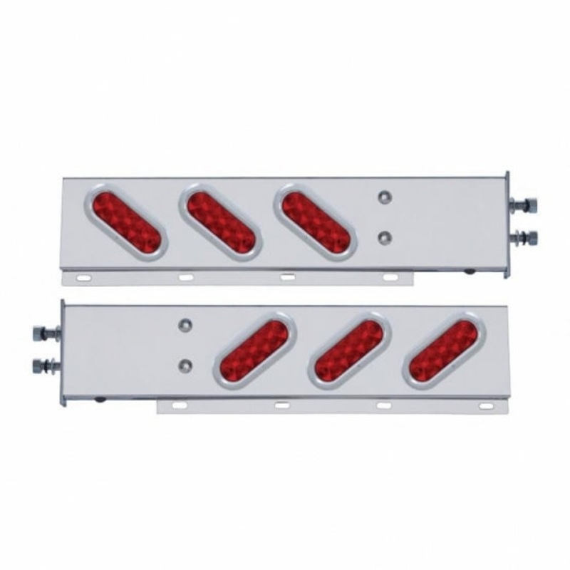 2 1/2 Bolt Pattern Stainless Spring Loaded Light Bar w/ 6 Oval 10 LED Lights & Bezel – Red LED/Red Lens