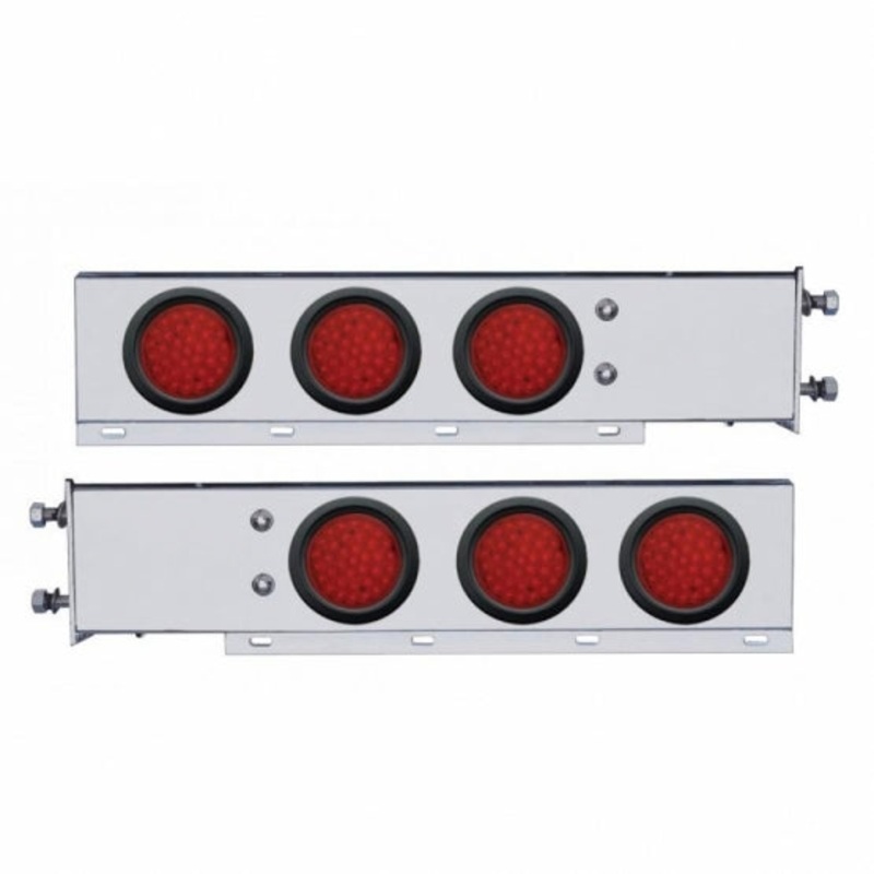2 1/2 Bolt Pattern Stainless Spring Loaded Light Bar w/ Six 36 LED 4 Lights & Grommets – Red LED/Clear Lens
