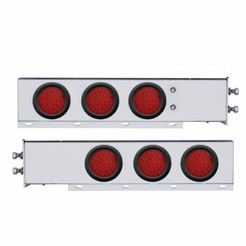 2 Bolt Pattern Stainless Spring Loaded Light Bar w/ Six 36 LED 4 Lights & Grommets – Red LED/Red Lens