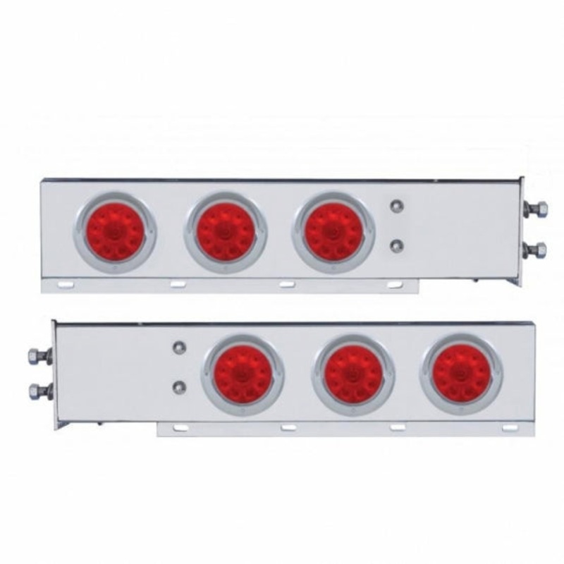 2 Bolt Pattern Stainless Spring Loaded Light Bar w/ Six 4 10 LED Lights & Visors – Red LED/Red Lens