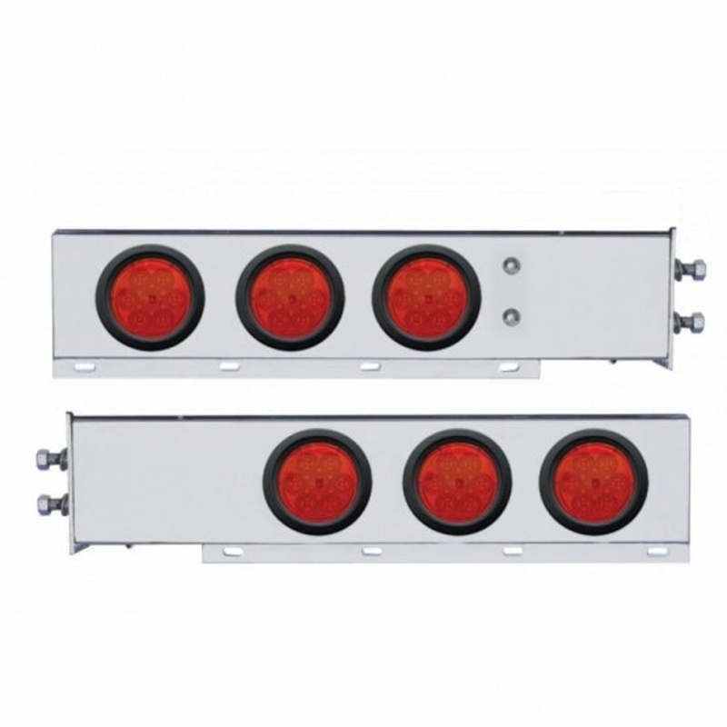 2 Bolt Pattern Stainless Spring Loaded Light Bar w/ Six 4 7 LED Lights & Grommets – Red LED/Red Lens