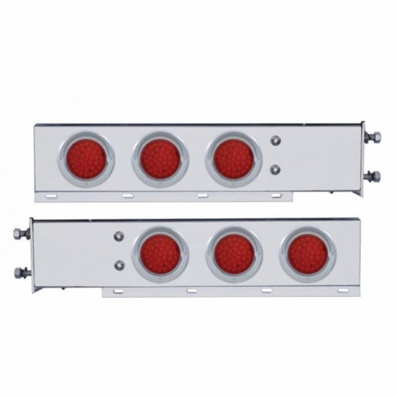 3 3/4 Bolt Pattern Chrome Spring Loaded Light Bar w/ Six 36 LED 4 Lights & Visors – Red LED/Red Lens
