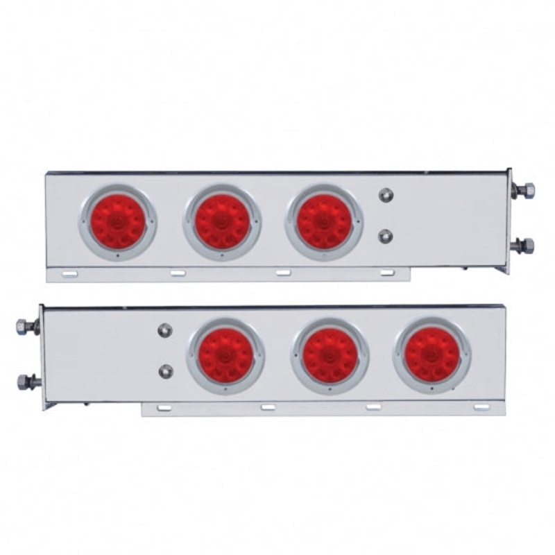3 3/4 Bolt Pattern Chrome Spring Loaded Light Bar w/ Six 4 10 LED Lights & Visors – Red LED/Red Lens