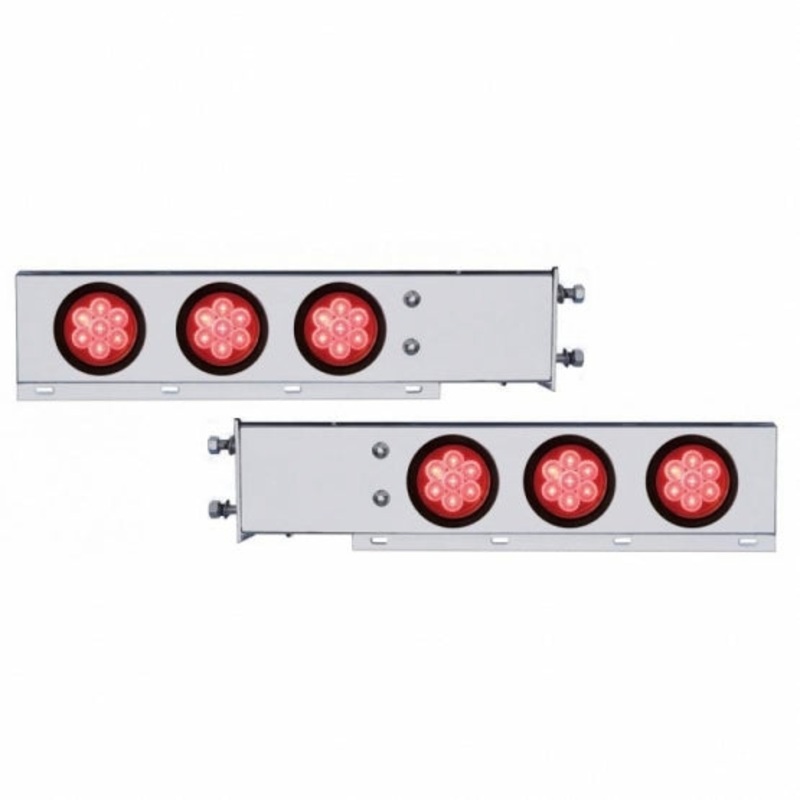 3 3/4 Bolt Pattern Chrome Spring Loaded Light Bar w/ Six 4 7 LED Lights & Grommets – Red LED/Red Lens
