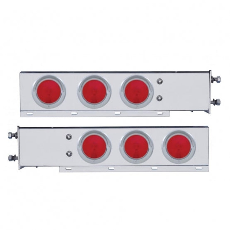 3 3/4 Bolt Pattern Deluxe Stainless Spring Loaded Light Bar w/ Six 4 Lights & Visors