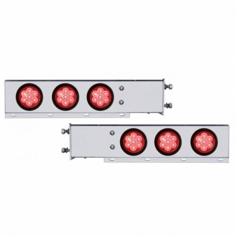 3 3/4 Bolt Pattern Deluxe Stainless Spring Loaded Light Bar w/ Six 7 LED 4 Reflector Light & Grommets – Red LED/Red Lens