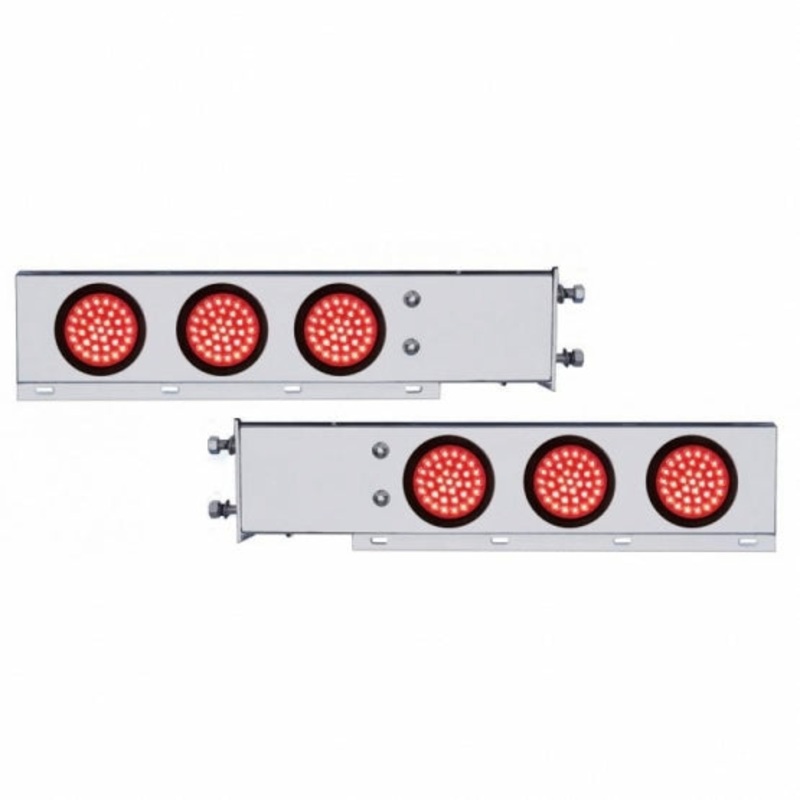 3 3/4 Bolt Pattern Stainless Spring Loaded Light Bar w/ Six 36 LED 4 Lights & Grommets – Red LED/Red Lens