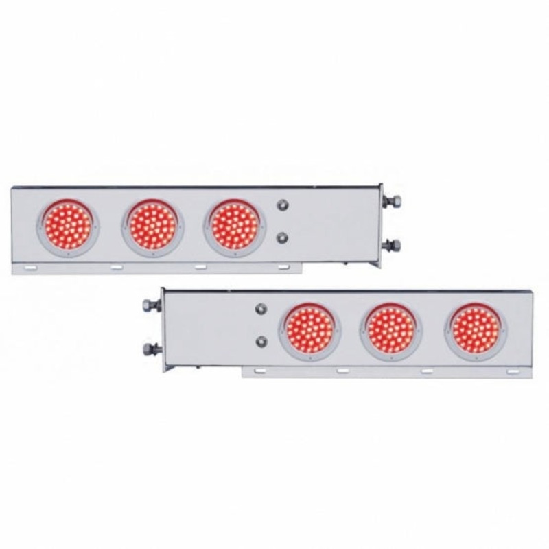 3 3/4 Bolt Pattern Stainless Spring Loaded Light Bar w/ Six 36 LED 4 Lights & Visors – Red LED/Red Lens