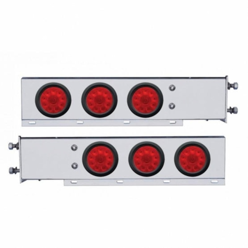 3 3/4 Bolt Pattern Stainless Spring Loaded Light Bar w/ Six 4 10 LED Lights & Grommets – Red LED/Red Lens