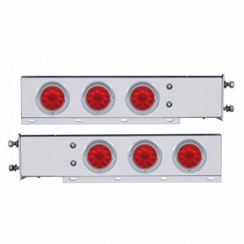 3 3/4 Bolt Pattern Stainless Spring Loaded Light Bar w/ Six 4 10 LED Lights & Visors – Red LED/Red Lens
