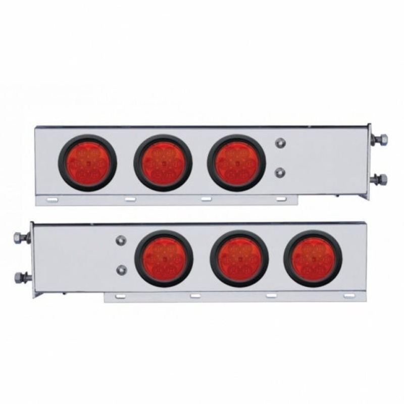3 3/4 Bolt Pattern Stainless Spring Loaded Light Bar w/ Six 4 7 LED Lights & Grommets – Red LED/Red Lens