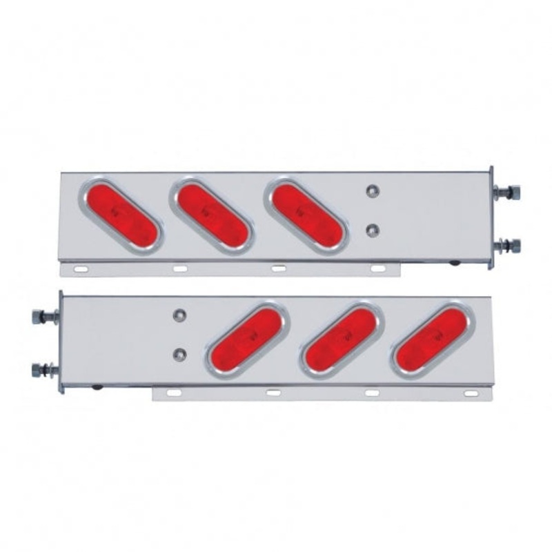 3 3/4 Bolt Pattern Stainless Spring Loaded Light Bar w/ Six Oval Lights & Visors