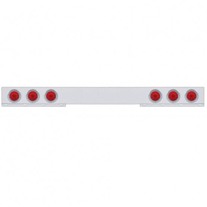 Chrome 1 Piece Rear Light Bar w/ Six 10 LED 4 Lights & Visors – Red LED/Red Lens