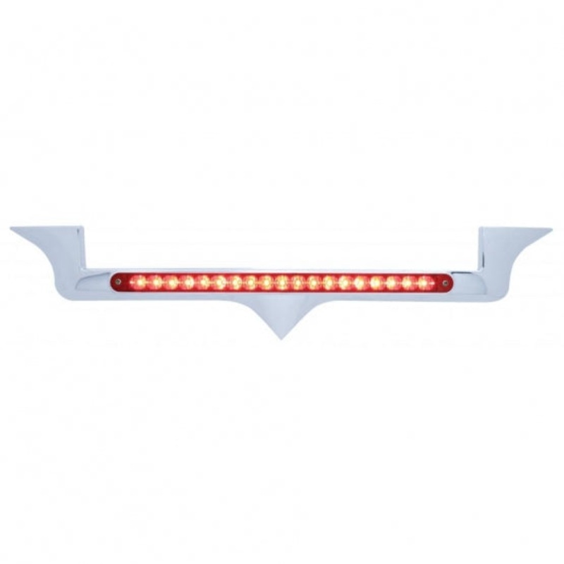 Kenworth Chrome Hood Emblem w/ 19 LED Reflector Light Bar – Red LED/Red Lens