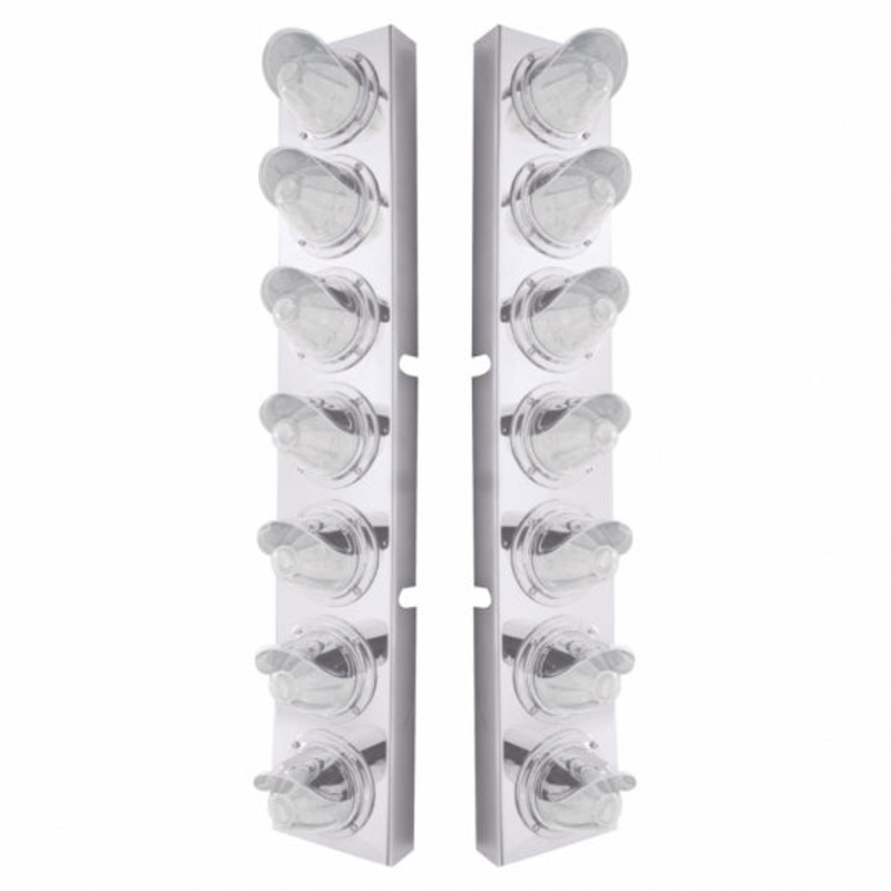 Kenworth Stainless Front Air Cleaner Bracket w/ Fourteen 11 LED Watermelon Lights & Visors – Amber LED/Clear Lens