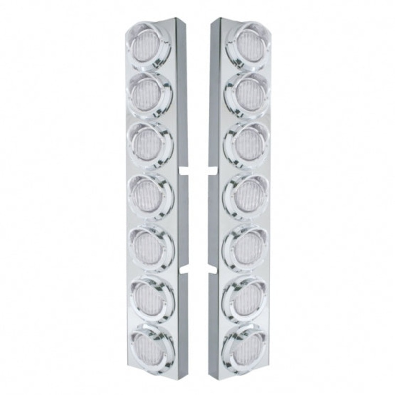 Kenworth Stainless Front Air Cleaner Bracket w/ Fourteen 9 LED 2 Lights & Visors – Amber LED/Clear Lens