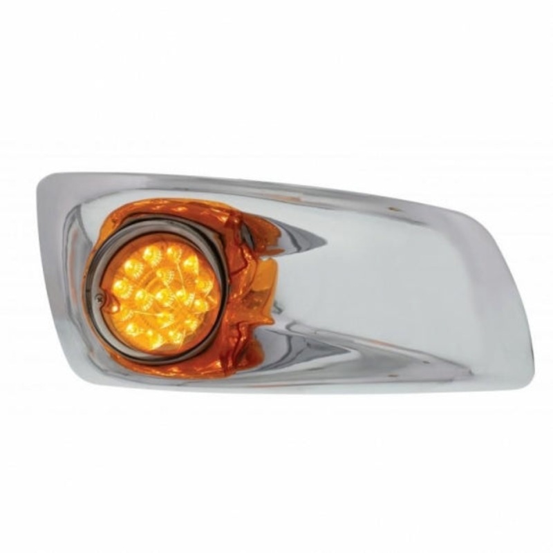 Kenworth T660 Front Bumper Light Bezel w/ 17 LED Clear Style Reflector Light (Passenger) – Amber LED/Amber Lens