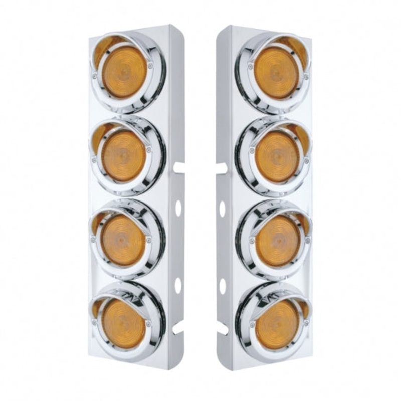 Peterbilt Stainless Front Air Cleaner Bracket w/ Eight 2 Flat Lights & Visors