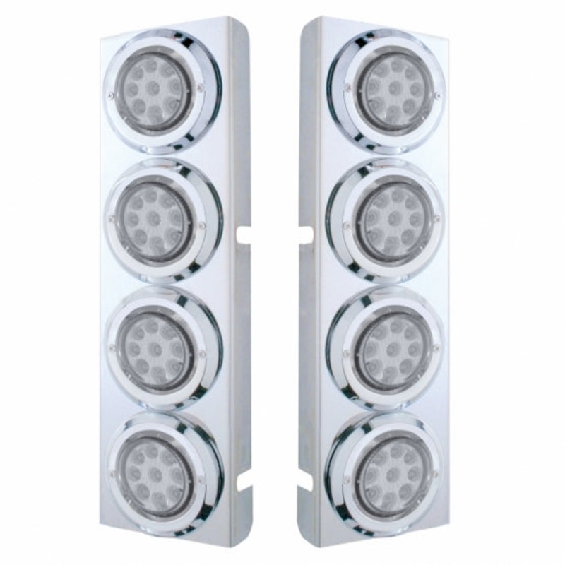 Peterbilt Stainless Front Air Cleaner Bracket w/ Eight 9 LED 2 Reflector Lights & Bezels – Amber LED/Clear Lens