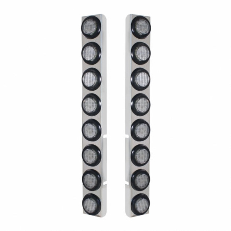 Peterbilt Stainless Rear Air Cleaner Bracket w/ Sixteen 9 LED 2 Lights & Grommets – Red LED/Clear Lens