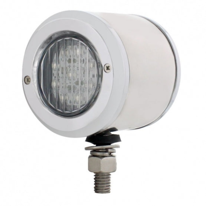 Stainless 2 Double Face Light w/ 9 LED 2 Lights & Bezels – Amber & Red LED/Clear Lens