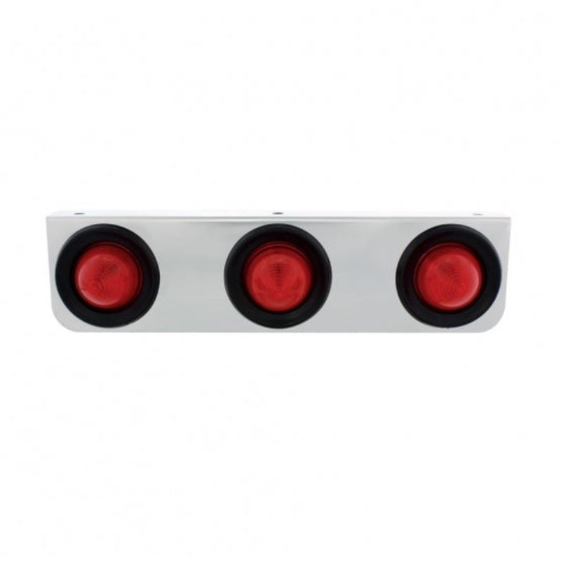Stainless Light Bracket w/ Three 2 1/2 Beehive Lights & Grommets – Red Lens