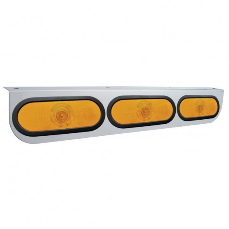 Stainless Light Bracket w/ Three 6 Oval Lights & Grommets – Amber Lens