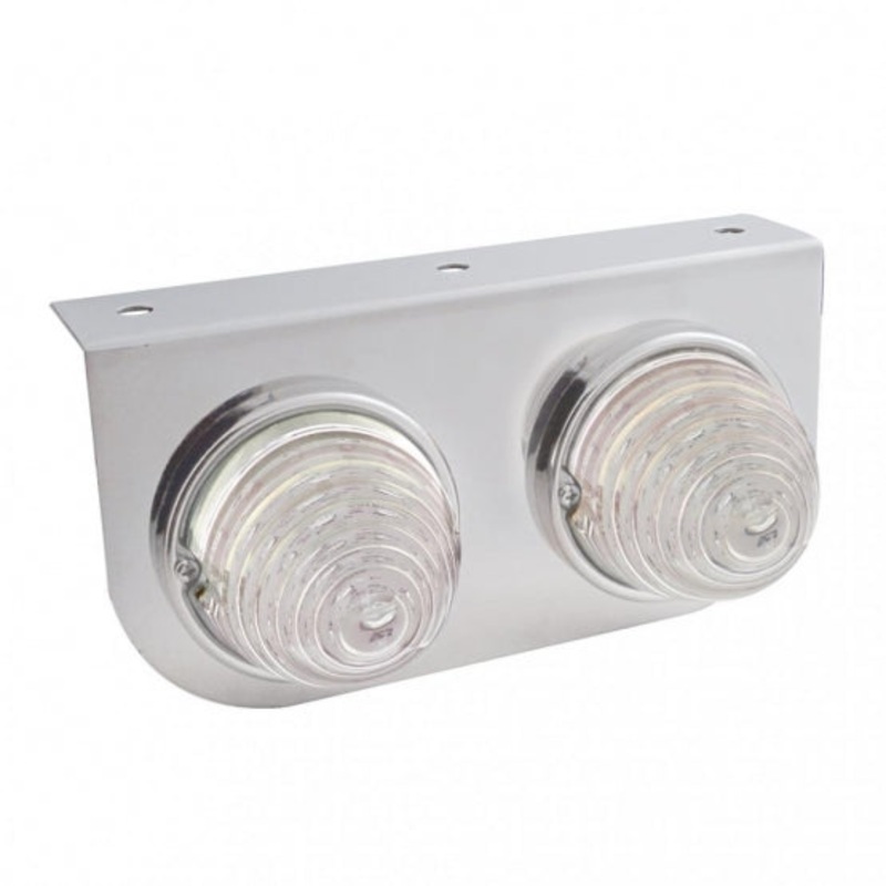 Stainless Light Bracket w/ Two 17 LED Beehive Lights – Amber LED/Clear Lens