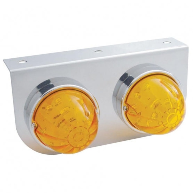 Stainless Light Bracket w/ Two 17 LED Dual Function Watermelon Lights – Amber LED/Amber Lens