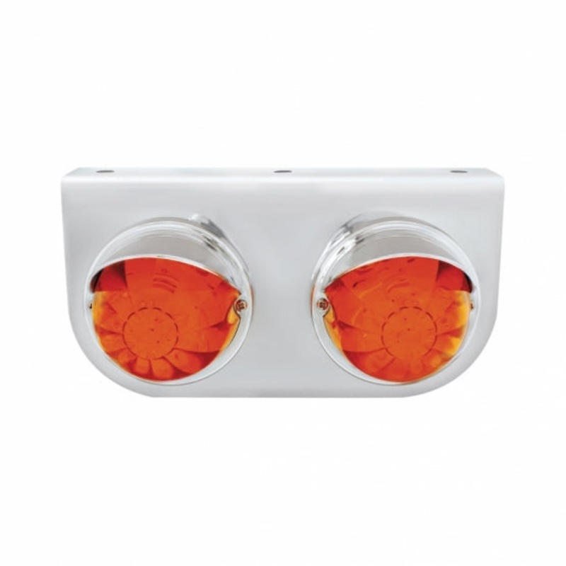 Stainless Light Bracket w/ Two 17 LED Dual Function Watermelon Lights & Visors – Amber LED/Dark Amber Lens