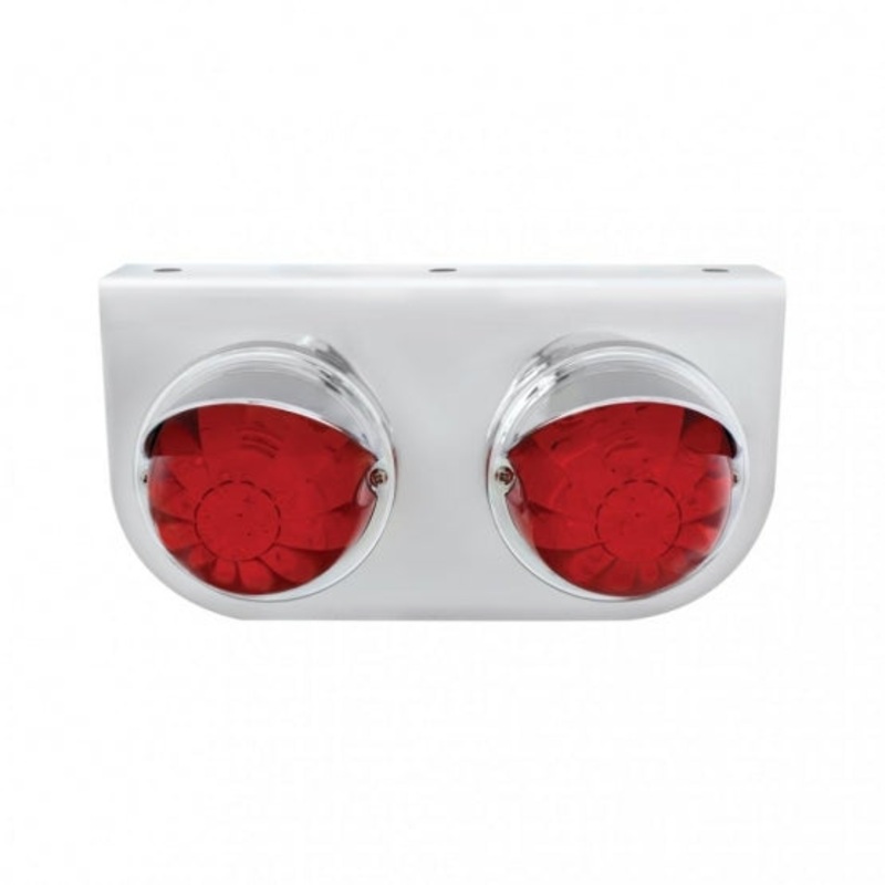 Stainless Light Bracket w/ Two 17 LED Dual Function Watermelon Lights & Visors – Red LED/Red Lens
