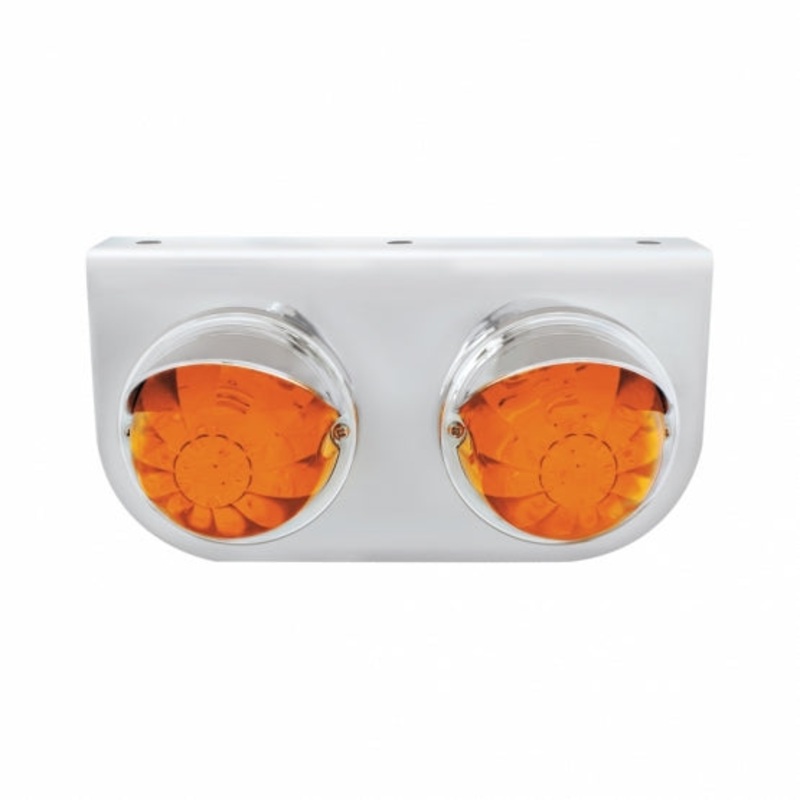 Stainless Light Bracket w/ Two 17 LED Watermelon Lights & Visors – Amber LED/Amber Lens