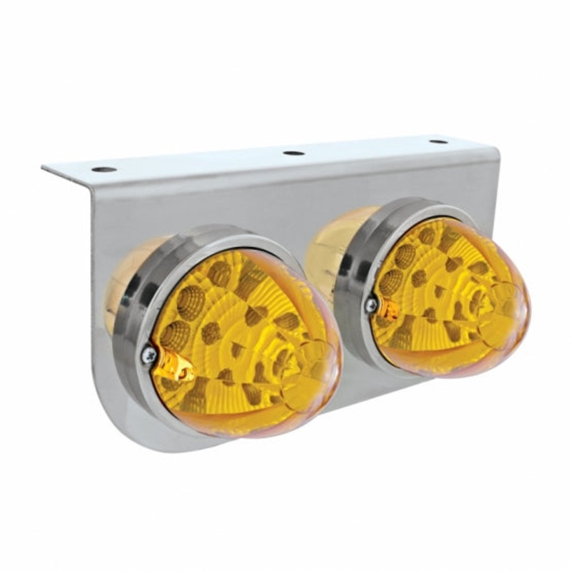 Stainless Light Bracket w/ Two 17 LED Watermelon Reflector Lights – Amber LED/Amber Lens