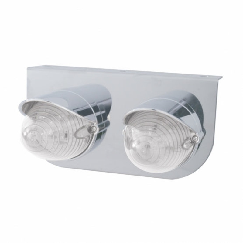 Stainless Light Bracket w/ Two 19 LED Beehive Lights & Visors – Amber LED/Clear Lens