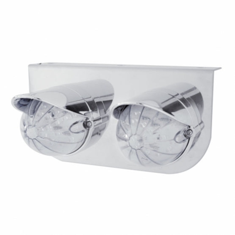 Stainless Light Bracket w/ Two 19 LED Bullet Style Grakon 1000 Lights & Visors – Amber LED/Clear Lens
