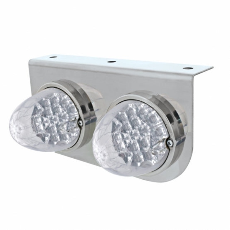 Stainless Light Bracket w/ Two 19 LED Reflector Lights – Amber LED/Clear Lens