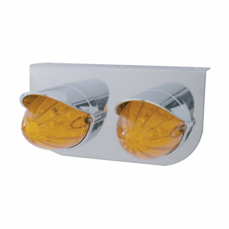 Stainless Light Bracket w/ Two 19 LED Watermelon Lights & Visors – Amber LED/Amber Lens
