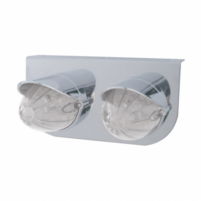 Stainless Light Bracket w/ Two 19 LED Watermelon Lights & Visors – Amber LED/Clear Lens