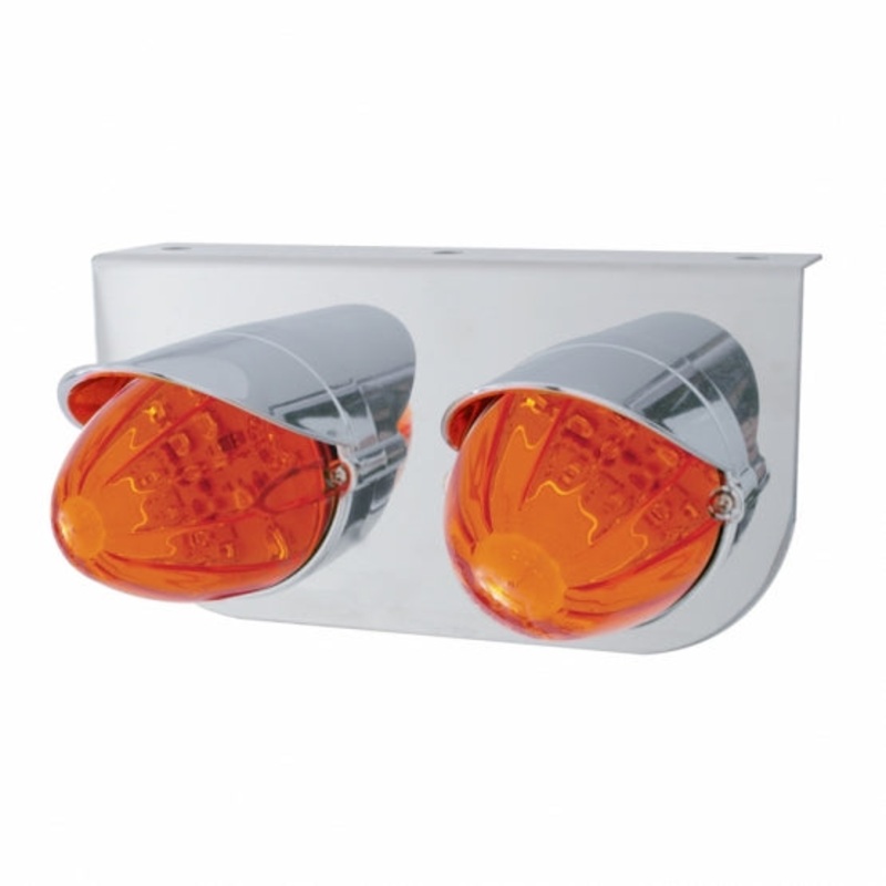 Stainless Light Bracket w/ Two 19 LED Watermelon Lights & Visors – Amber LED/Dark Amber Lens